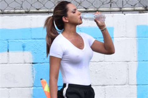 Instagram Star Denise Bueno Goes Braless In Wet T Shirt At Football Match In Sao Paulo Daily Star