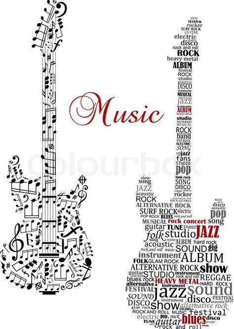 You can scroll down the fonts to find music symbols. Classic guitars with words and musical ... | Stock vector ...