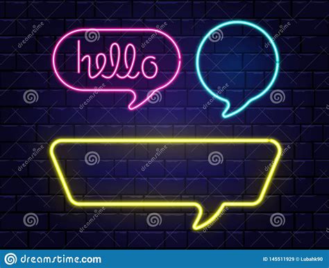 Neon Speech Bubbles Set With Space For Text Hello Neon Lettering Stock