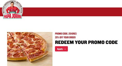 Papa Johns Coupons 20 Off At Papa Johns Pizza Via Promo Code 2016res