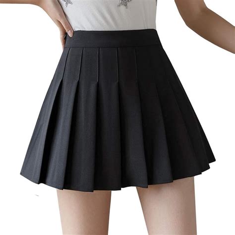 Girls Women High Waisted Pleated Skirt Plain Plaid A Line Mini Skirt Skater Tennis Babe
