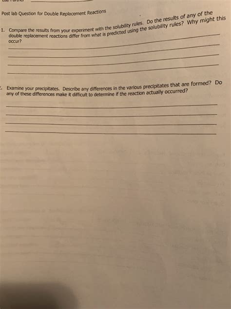 Post Lab Question For Double Replacement Reactions 1 Chegg