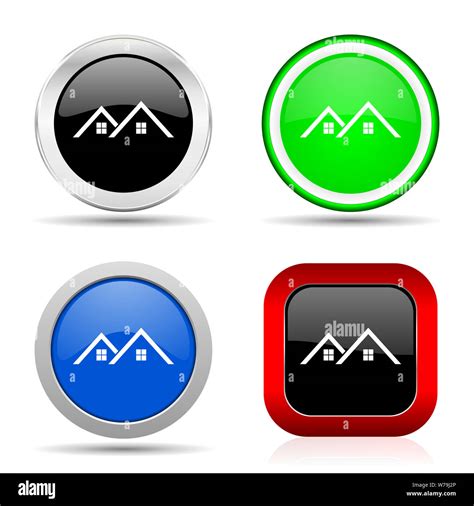Home House Red Blue Green And Black Web Glossy Icon Set In 4 Options