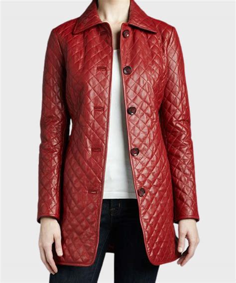 Womens Slimfit Red Quilted Leather Coat Danezon
