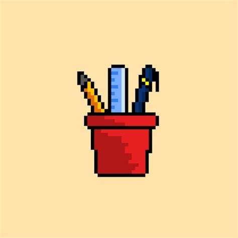 Premium Vector Stationery In Bucket With Pixel Art Style