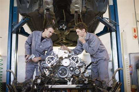 Mechanics Working On Car Engine Stock Image F0044108 Science