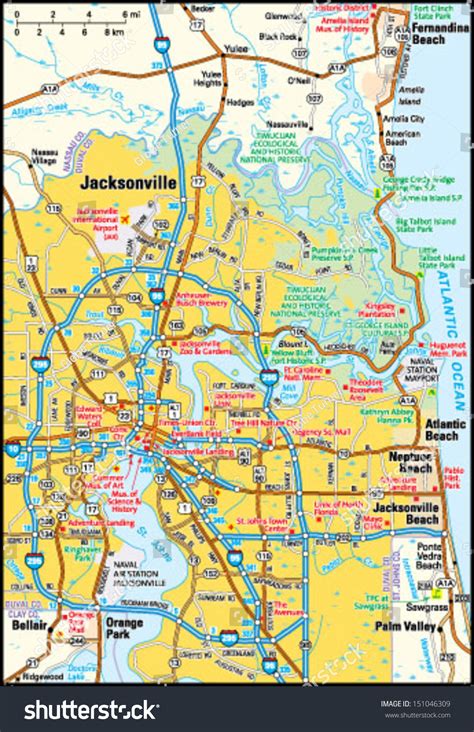 Jacksonville Florida Area Map Stock Vector Royalty Free 151046309