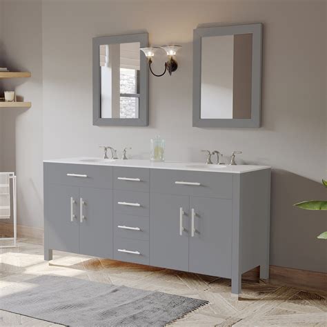 Get great deals on ebay! 72" Gray Double Bathroom Basin Sink Vanity with White ...