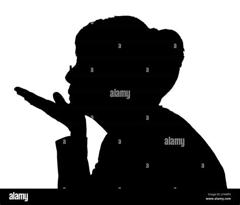 Side Profile Portrait Silhouette Of Elderly Lady Blowing A Kiss Stock