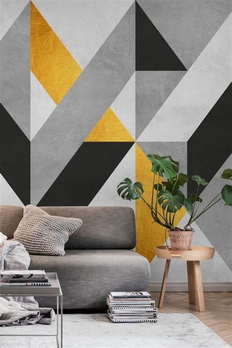 Living Room Pattern Geometric Wall Design 25 Awesome Rooms That