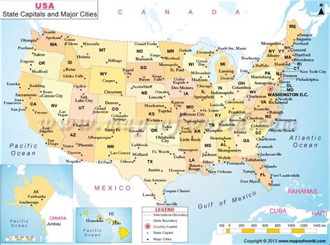Us States Map With Major Cities