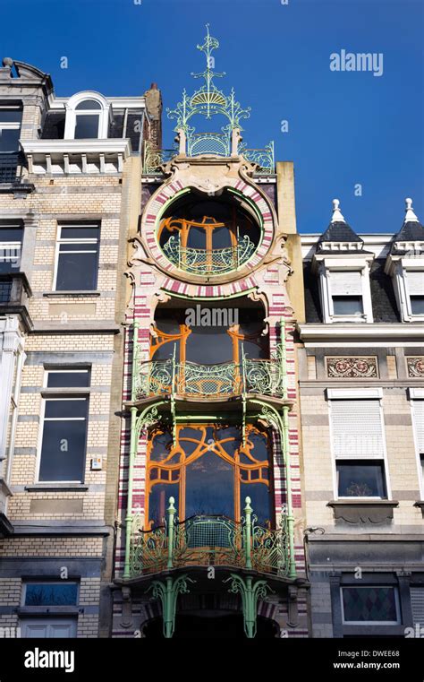 Art Nouveau Style Saint Cyr House Square Ambiorix Brussels Stock