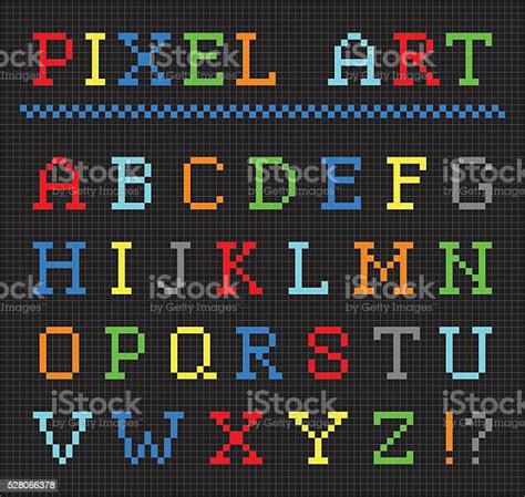 Pixel Art Color Font Vector Set Of Letters Stock Illustration