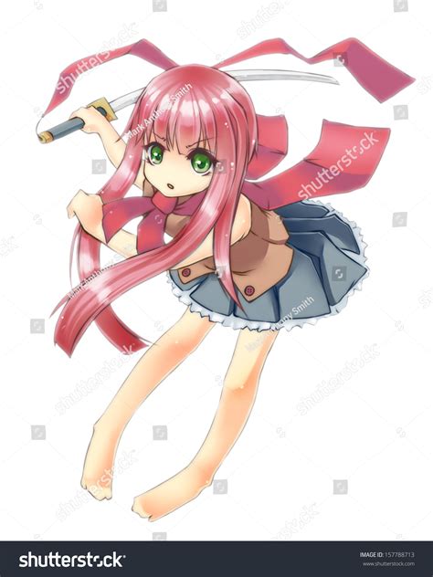 Anime Girl Holding Katana Stock Illustration 157788713