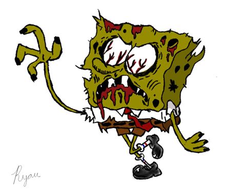 Gambar Spongebob Zombie Hitam Putih.