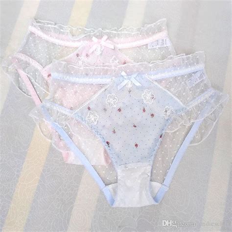 2020 Lace Cute Sissy Underwear Panties See Through Butt Flowers Lolita
