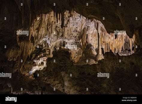 Stalactites And Stalagmites In A Cave Known As Carlsbad Caverns In