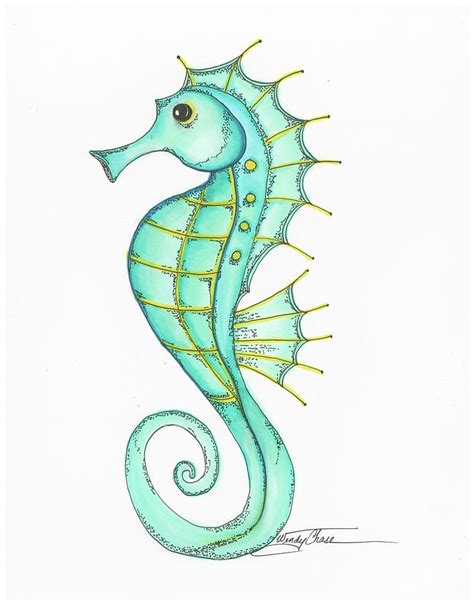 Teal Seahorse Drawing By Wendy Chase Fine Art America