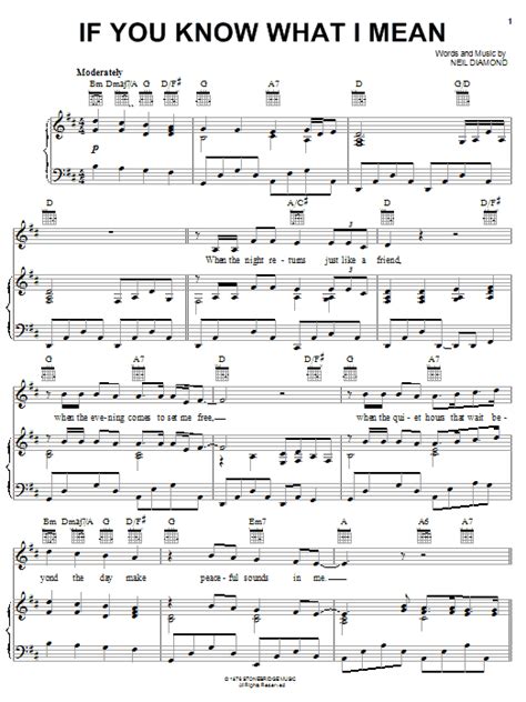 If You Know What I Mean Sheet Music Neil Diamond Piano Vocal