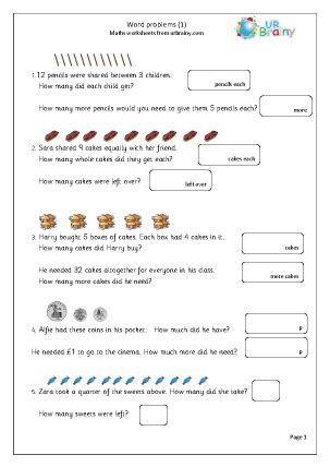 In second grade, word problems may still be done through imaginative stories, and they can also be done more simply during the mental arithmetic section of the lesson. Word problems (1) - Reasoning/Problem Solving by URBrainy.com
