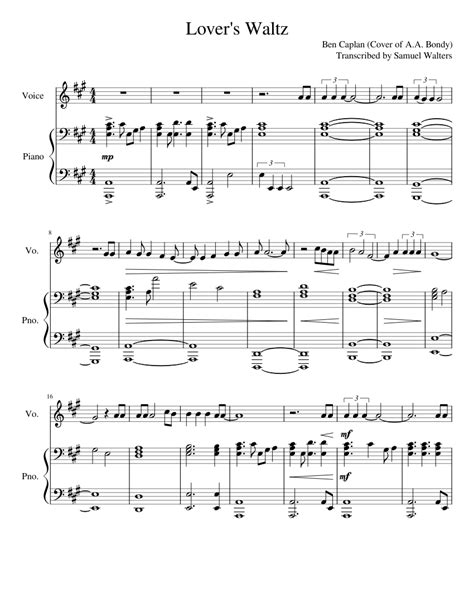 Lovers Waltz Sheet Music For Piano Vocals Solo