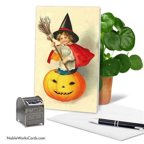 Vintage Pumpkins Witch Beautiful Halloween Greeting Card