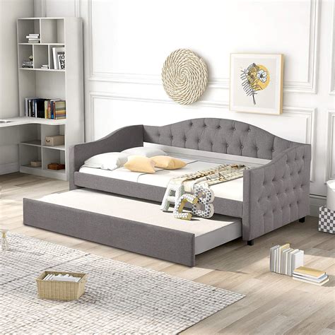 Amazon Com Flieks Upholstered Twin Daybed With Trundle Twin Size Upholstered Sofa Bed Frame
