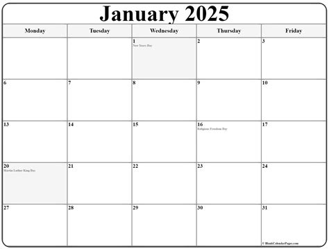 January 2025 Monday Calendar Monday To Sunday