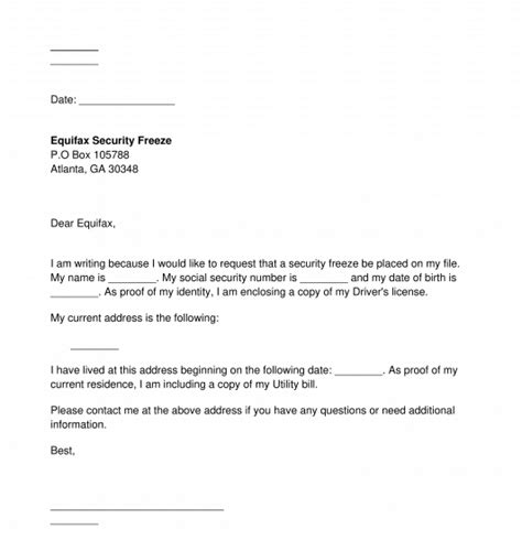 credit freeze request letter template word and pdf