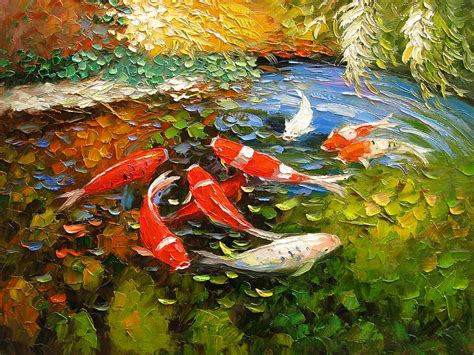 Palette Knife Oil Panting Koi Fish Painting By Enxu Zhou