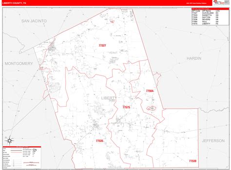 Liberty County Tx Zip Code Wall Map Red Line Style By Marketmaps