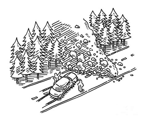 Landslide Roadblock Drawing Drawing By Frank Ramspott