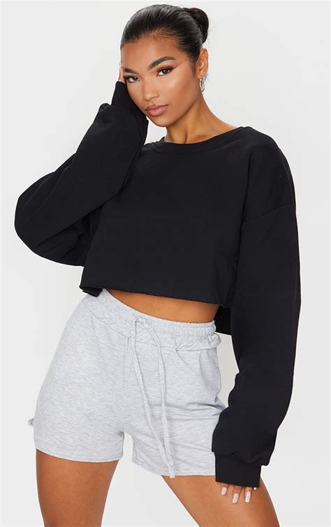 Black Ultimate Cropped Sweater Tops Prettylittlething