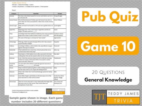 Trivia Questions For Pub Quiz Game 10 20 General Etsy Australia