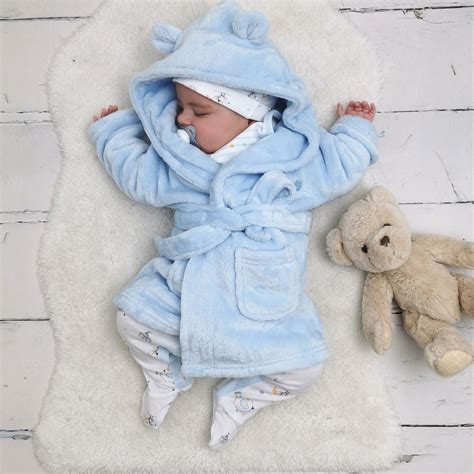 Baby Dressing Gown Blue Cute Ears Personalised Bath Robe