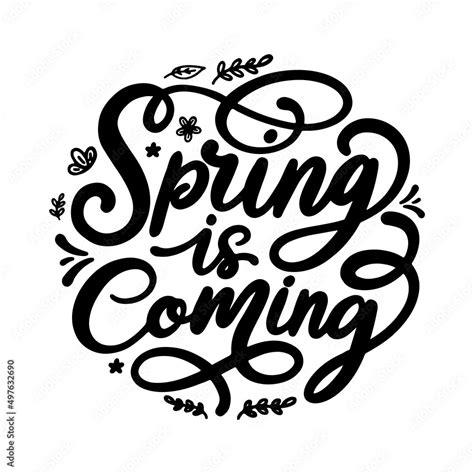 Spring Is Coming And Easter Lettering Calligraphy Vector Set Hand
