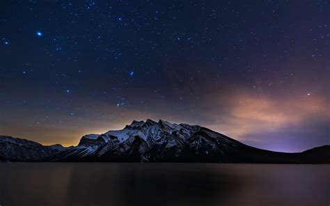 Banff Alberta Canada Lakes Mountains Night Stars Landscapes