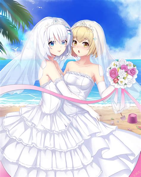 Wallpaper Anime Girls Original Characters Wedding Dress Weddings Two Women Yuri Artwork