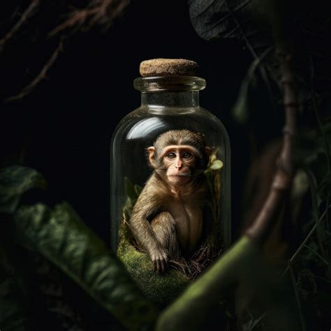 Premium Ai Image Monkey Inside A Bottle
