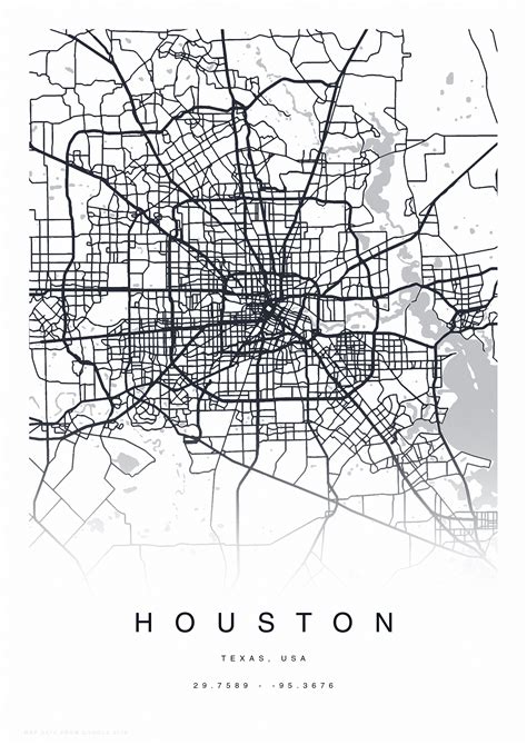 Printable Houston Map Print Map Of Houston Houston Map Etsy
