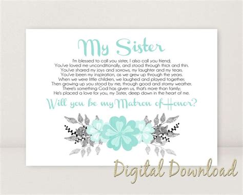 Sister Will You Be My Matron Of Honor Wedding Stationary Etsy