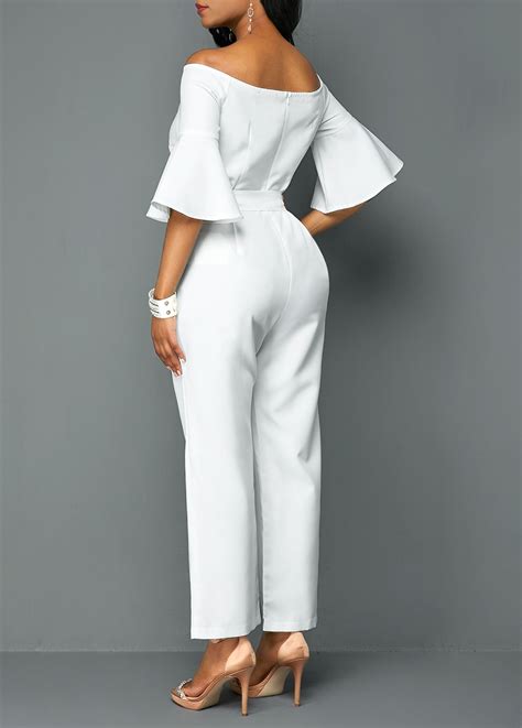 Flare Sleeve Off The Shoulder White Jumpsuit Usd 32 29 Jumpsuits For Women