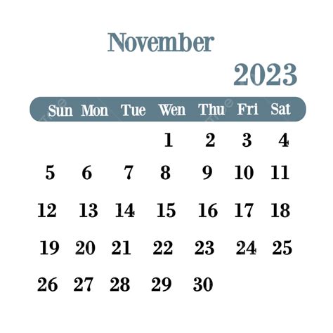 November 2023 Calendar White Transparent Calendar November 2023 With