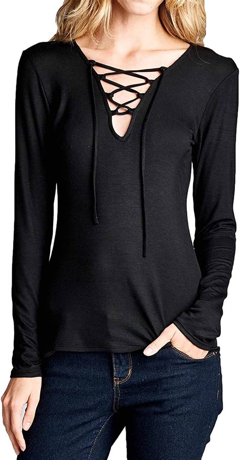 Loving People Solid Front V Neck Cross String Tie Top At Amazon Womens