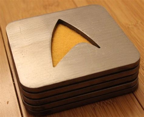 Star Trek Coaster Set Of 5 Steel Command Gold Sciences Etsy Custom