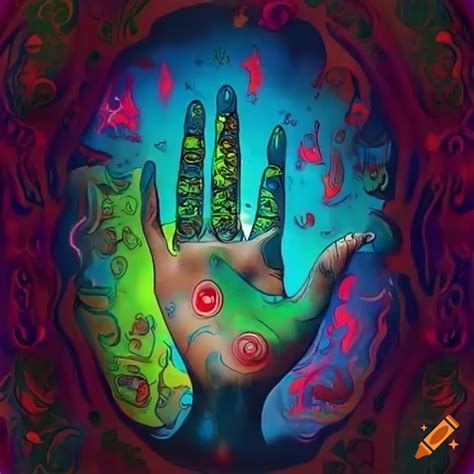 Psychedelic Painting Depicting Ayurveda Massage Hands On Craiyon