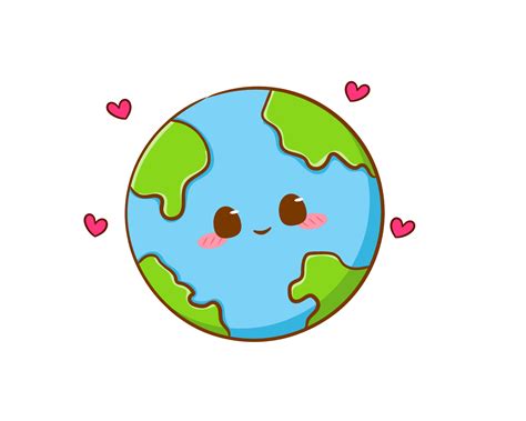 Cute Adorable Earth Cartoon Character Hand Drawn Kawaii Earth