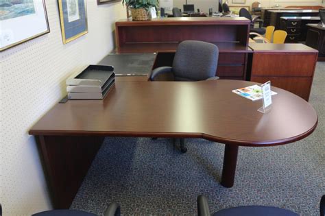 Used Office Desks Kimball U Group Desk Dark Walnut Veneer Hutch At