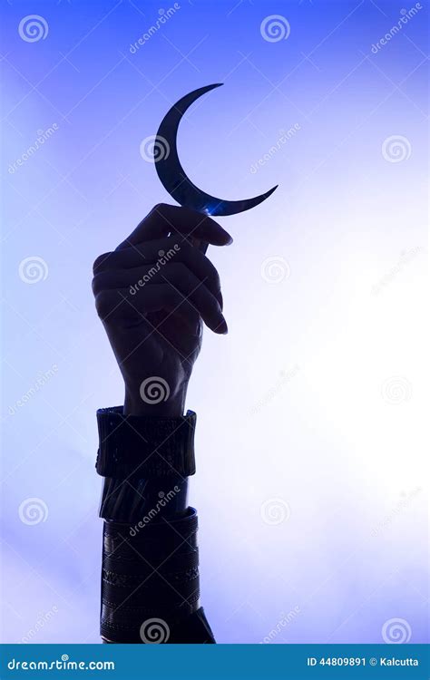 Beautiful Female Hand Holding A Moon Symbol Spirituality Stock Image