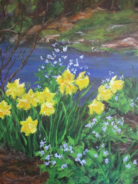 Daffodils By The Stream Painting By Becky Noble Pixels